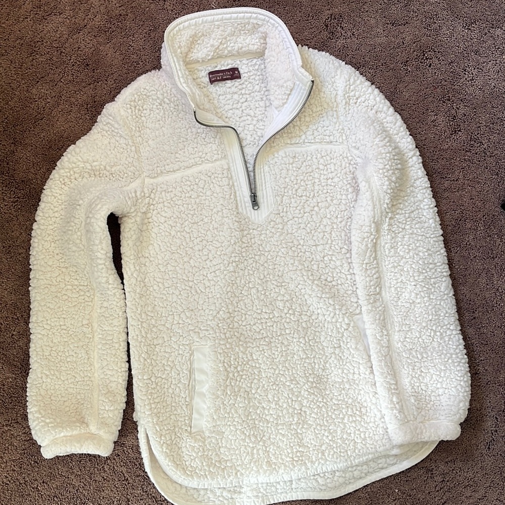 Abercrombie white Sherpa quarter zip